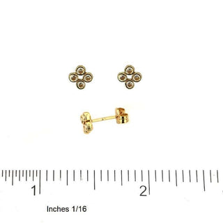 18K Solid Yellow Gold Turquoise or Zirconia Clover Bezel Post earrings , Amalia Jewelry