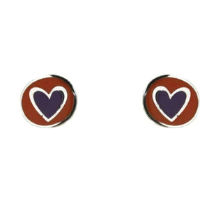 Sterling Silver oval enamel orange and lilac heart post earrings. 005vic Amalia Jewelry