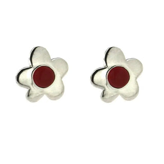 Sterling Silver Carnelian Agate Cabochon center Flower post earrings. , Amalia Jewelry