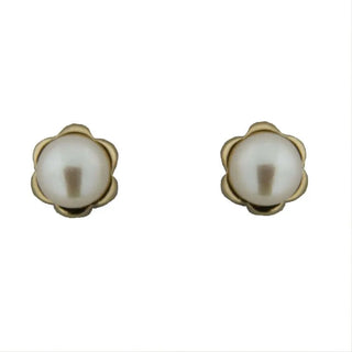 18K Solid Yellow Gold Pearl Flower Covered Screwback Earrings Amalia Jewelry