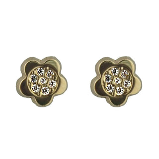18K Solid Yellow Gold Zirconia Pave Stud Flower Covered Screwback Earrings Amalia Jewelry
