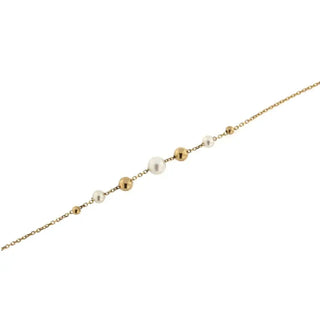 18K Yellow Gold Pearls and Polished balls Bracelet 7 inches with extra ring at 5.80 inches Large pearl 5.20 mm , Amalia Jewelry
