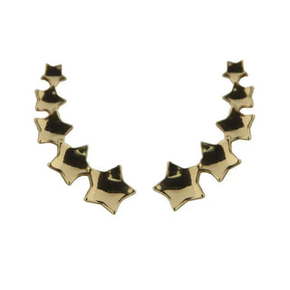 18K Solid Yellow Gold Stars Crawler Post Earrings , Amalia Jewelry