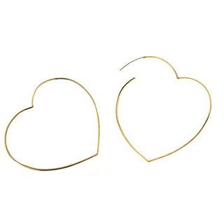 18K Yellow Gold Heart Endless Hoop Earrings L.2.5 inches 1.20mm tube Amalia Jewelry