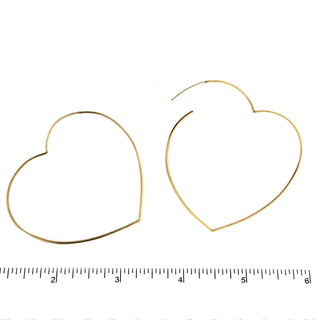18K Yellow Gold Heart Endless Hoop Earrings L.2.5 inches 1.20mm tube Amalia Jewelry