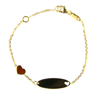 18K Solid Yellow Gold Polished Heart and Cut Out Heart Oval Id Bracelet , Amalia Jewelry
