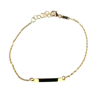 18k solid yellow gold thin plate Id bracelet 7 inches with extra rings at 6.5 inches , Amalia Jewelry