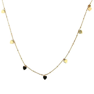18K Solid Yellow Gold polished mini hearts and bead chain Necklace 16 inches , Amalia Jewelry