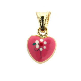 18K Solid Yellow Gold Pink Enamel Heart Charm pendant Amalia Jewelry
