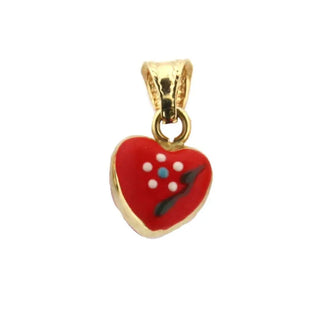 18K Solid Yellow Gold Red Enamel Heart Charm Pendant , Amalia Jewelry