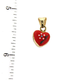 18K Solid Yellow Gold Red Enamel Heart Charm Pendant , Amalia Jewelry