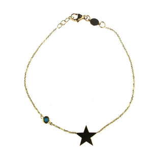 18K Solid yellow gold polished center Star and Bezel Turquoise paste bead Bracelet , Amalia Jewelry