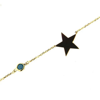 18K Solid yellow gold polished center Star and Bezel Turquoise paste bead Bracelet Amalia Jewelry