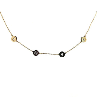 18k Solid Yellow Gold in line LOVE cut out letters Necklace 16 inches with extra ring at 15 inches , Amalia Jewelry