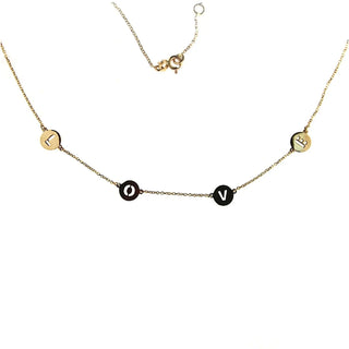 18k Solid Yellow Gold in line LOVE cut out letters Necklace 16 inches with extra ring at 15 inches , Amalia Jewelry