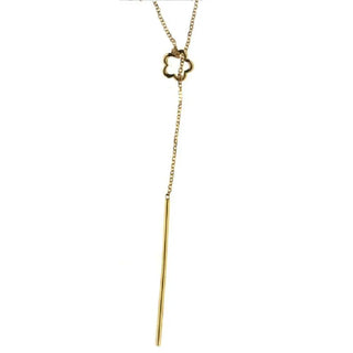 18K Solid Yellow Gold Flower Lariat 24 inches , Amalia Jewelry