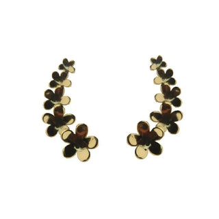 18K Solid Yellow Gold Flower Crawler Post Earrings Amalia Jewelry