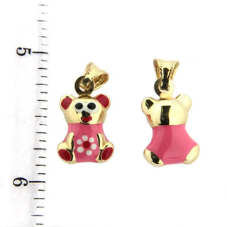 18K Yellow Gold Pink Enamel Teddy Bear Charm (14mm x 11mm / 21mm with Bail) , Amalia Jewelry