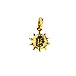 18K Solid Yellow Gold Polished Puffy Sun with face in front and back 0.43 inch diameter , Amalia Jewelry