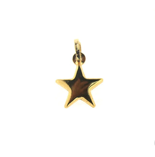18K Solid Yellow Gold Polished Puffy Small Star Pendant 0.49 inch , Amalia Jewelry