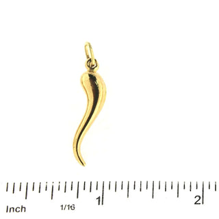 18K Solid Yellow Gold Polished Puffy Large Horn Pendant , Amalia Jewelry