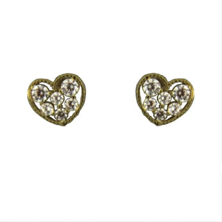 18K Solid Yellow Gold Zirconia Heart Stud Covered Screwback Earrings , Amalia Jewelry