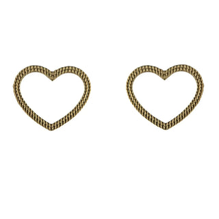 18K Solid Yellow Gold Open Heart Post Earrings , Amalia Jewelry