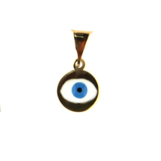18K Yellow Gold White Enamel Evil Eye pendant 0.25 inches diameter , Amalia Jewelry