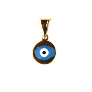 18K Yellow Gold Blue Enamel Evil Eye pendant 0.25 inches diameter Amalia Jewelry