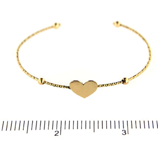 18k Yellow Gold diamond cut tube polished center Heart Bangle 6.5 inches ajustable , Amalia Jewelry