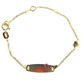18K Solid Yellow Gold Fuchsia Enamel border heart Bracelet , Amalia Jewelry