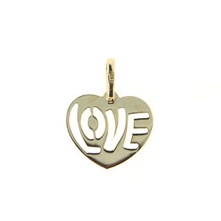 18K Solid Yellow Gold Love Cut out Heart Pendant 0.37 x 0.47 inches , Amalia Jewelry