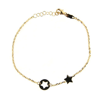 18K Solid Yellow Gold Star and cut out star in line bracelet 7 inches with extra rings starting at 6.50 inches , Amalia Jewelry