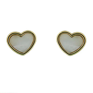 18K Yellow Gold Mother of Pearl Heart screwback earrings, 0.34 x 0.26 in , Amalia Jewelry