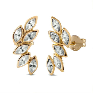 18K Solid Yellow Gold White Marquise Zirconia Crawler Post Earrings Amalia Jewelry