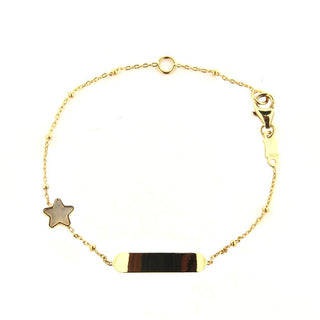 18k Solid Yellow Gold Mother of Pearl Star Id Bracelet bead chain Amalia Jewelry