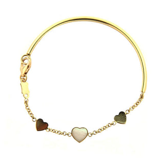 18K Solid Yellow Gold Mother of Pearl center heart Half Bangle , Amalia Jewelry