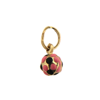 18k Solid Yellow Gold Pink Enamel Mini Soccer Ball Pendant Amalia Jewelry