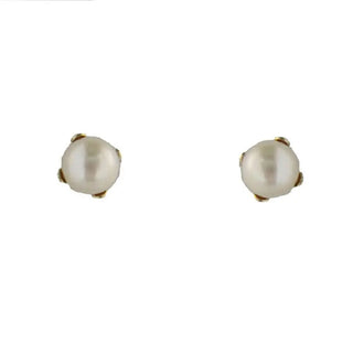 18K Solid Yellow Gold 3mm. Cultivated Pearl Stud Covered Screwback Earrings , Amalia Jewelry