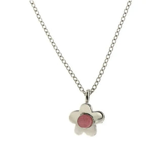 Sterling Silver Cabochon Pink tourmaline center Stone Flower Pendant Necklace , Amalia Jewelry
