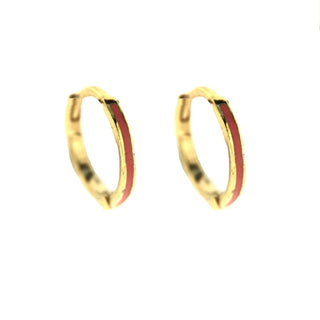 18k Solid Yellow Gold Enamel Hinged Huggie Hoop Earrings , Amalia Jewelry