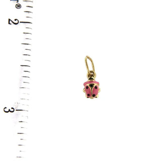 18K Yellow Gold Pink Lady Bug Enamel Charm (4mm/11mm with Bail) , Amalia Jewelry