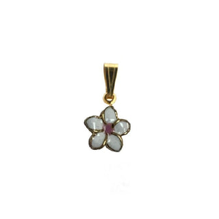18K Yellow Gold White and center Pink Enamel Flower Charm (6mm/14mm with Bail) Amalia Jewelry