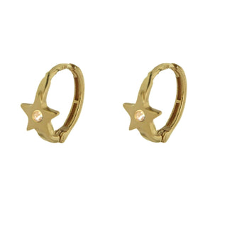 18k Solid Yellow Gold Small Star Zircon Hinged Hoop Huggie Amalia Jewelry