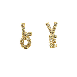 18K Solid Yellow Gold Love Zirconia Covered Screwback Earrings , Amalia Jewelry