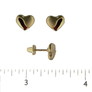 18k Solid Yellow Gold polish and satin Heart Covered Screwback Earrings , Amalia Jewelry