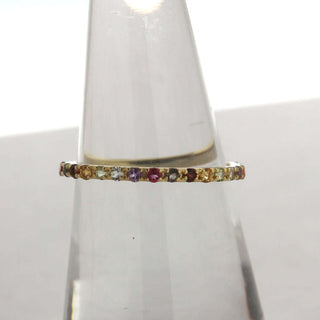 18K Solid Gold Thin Multicolor Zirconia Band ring , Amalia Jewelry