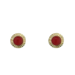 18K Solid Yellow Gold Diamond Cut Coral Covered Screwback Earrings , Amalia Jewelry