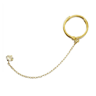 18K Sold Yellow Gold Huggie Hoop Chain connected to Zirconia Stud Post Earrings , Amalia Jewelry