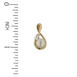 18K Solid Yellow Gold 5mm. Cultivated Pearl and Zirconias Pendant , Amalia Jewelry